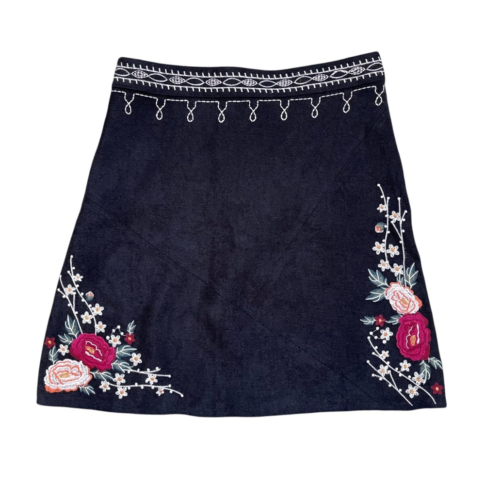 🌸 Anthropologie THML Black‎ Floral Embroidered Mini Skirt XS Boho
